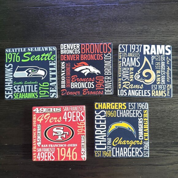 NFL Team Coasters Seahawks Broncos Rams Chargers Ceramic Mixed Set of 4 - Picture 1 of 12
